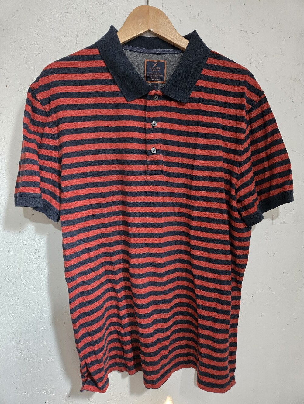Denver Hayes Men's Red and Navy Striped Polo Shirt